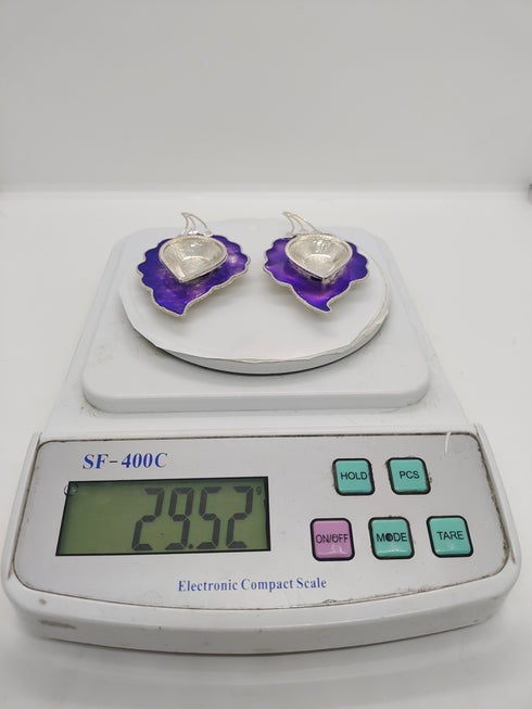 Pure Silver Fancy Diya Pair Leaf Pattern 29.5g